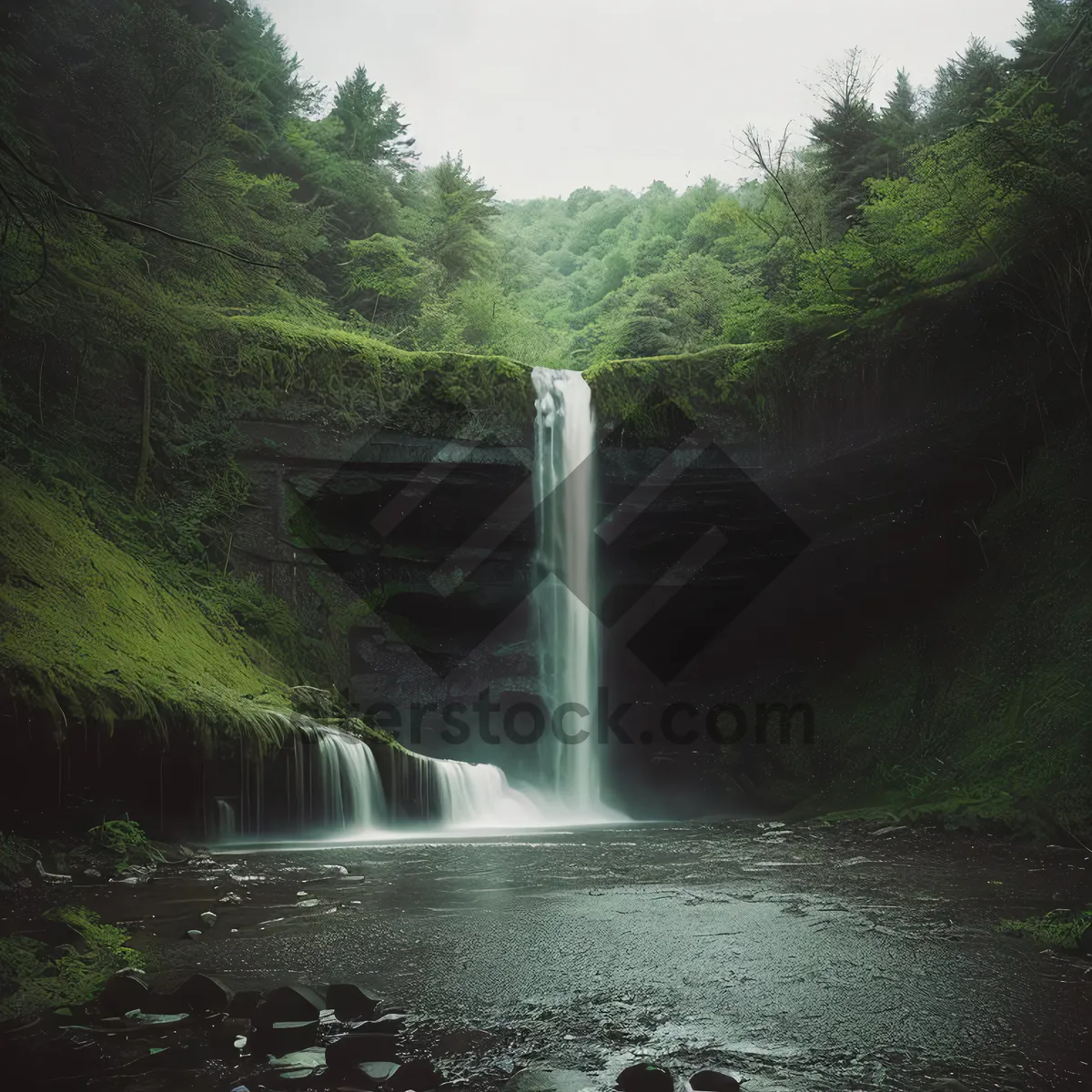 Picture of Serene Cascading Stream in Lush Forest