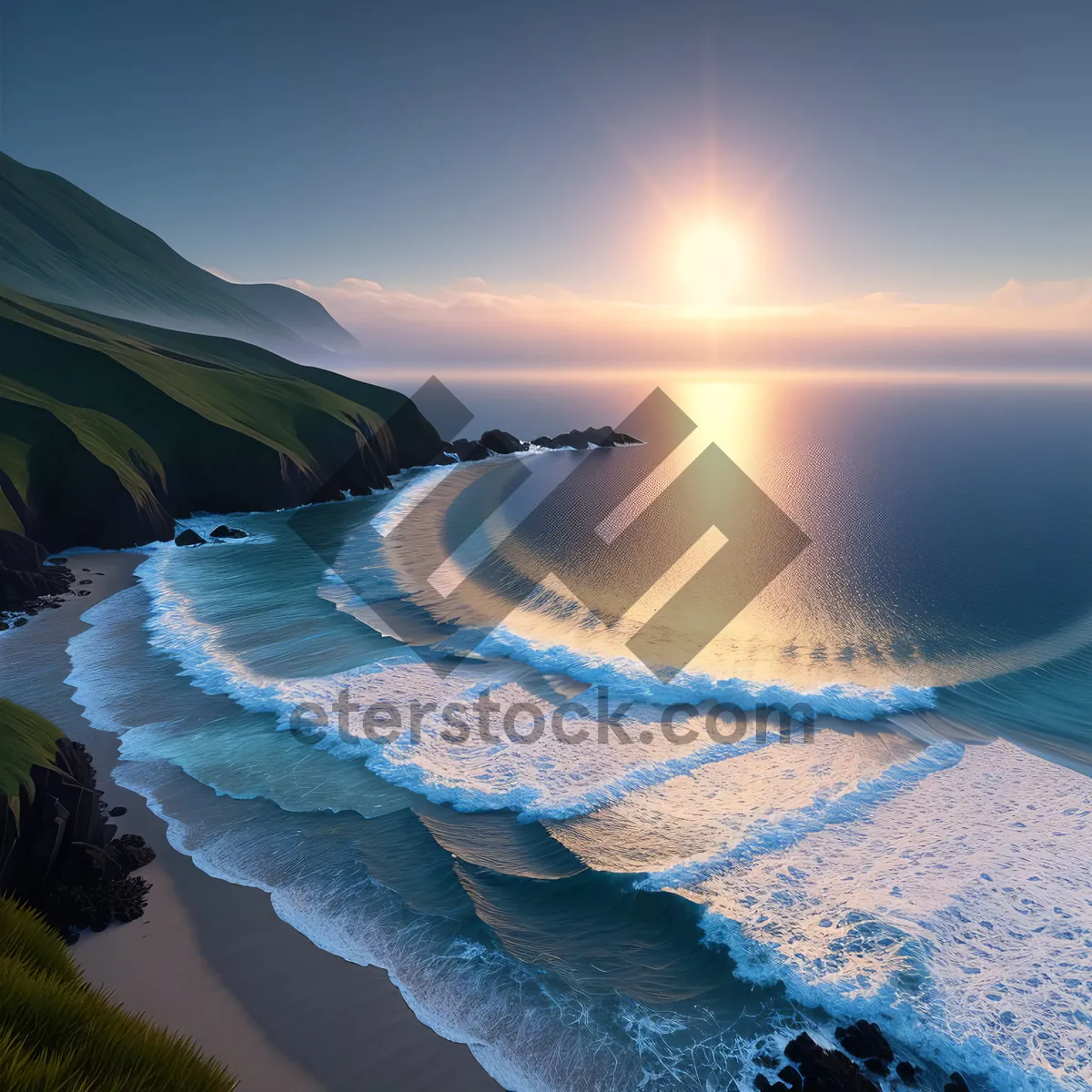 Picture of Sunset Beach Horizon Over Ocean