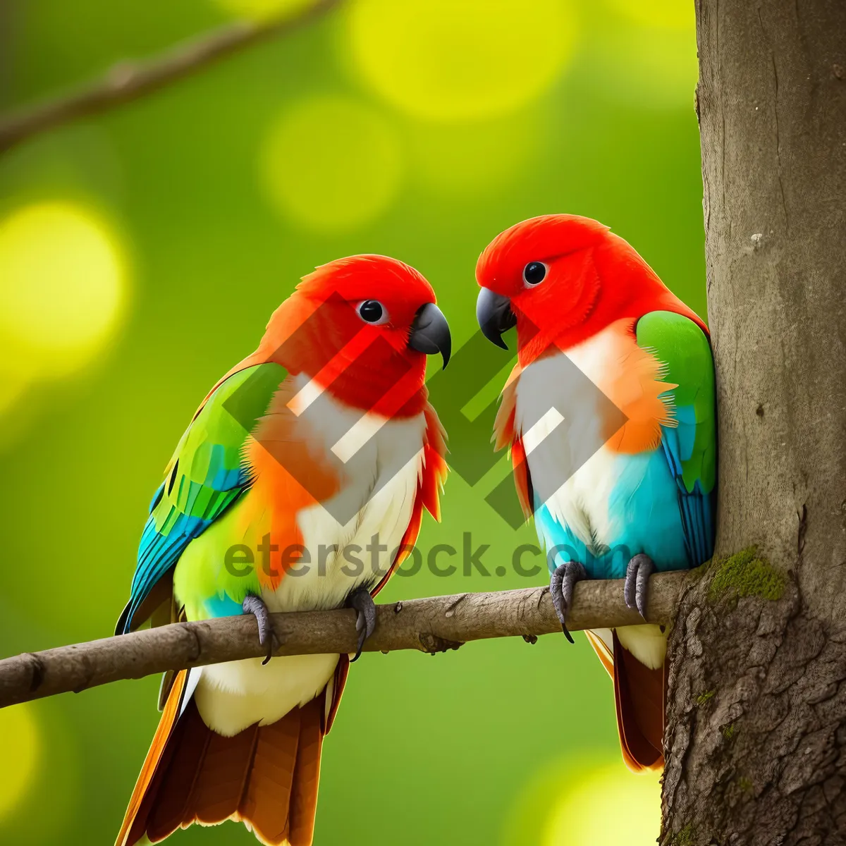 Picture of Colorful Macaw perched on branch in tropical menagerie.