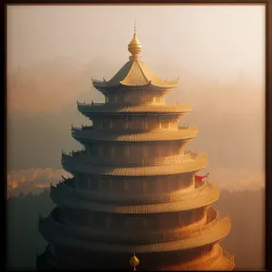 Golden Pagoda, Ancient Architectural Marvel Against Majestic Sky