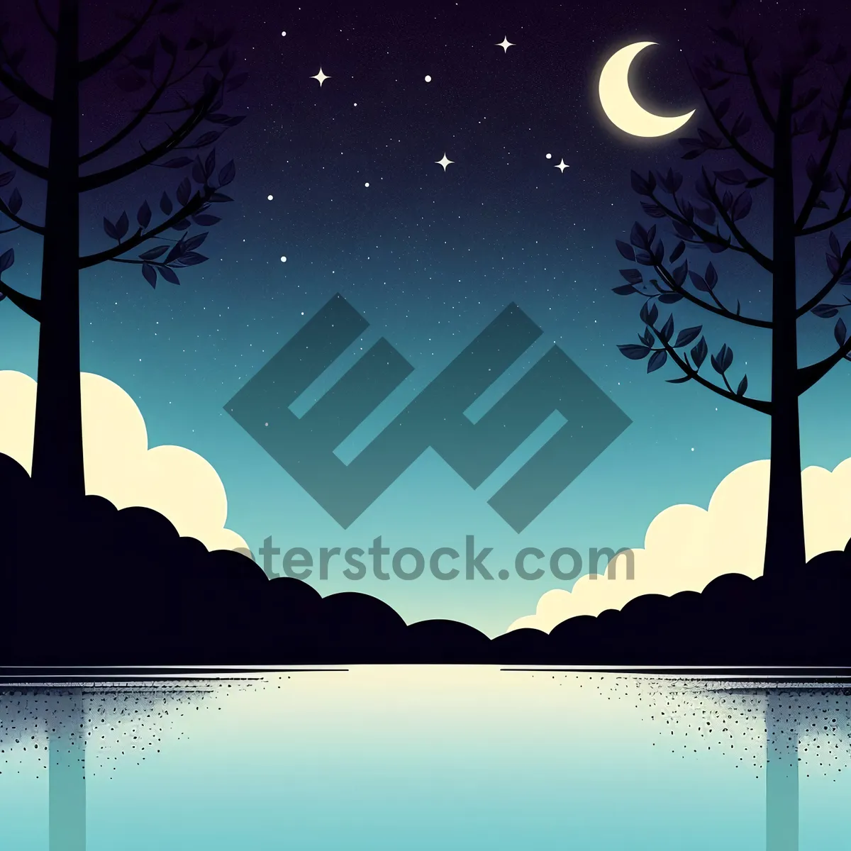 Picture of Snowy Winter Landscape with Starry Sky