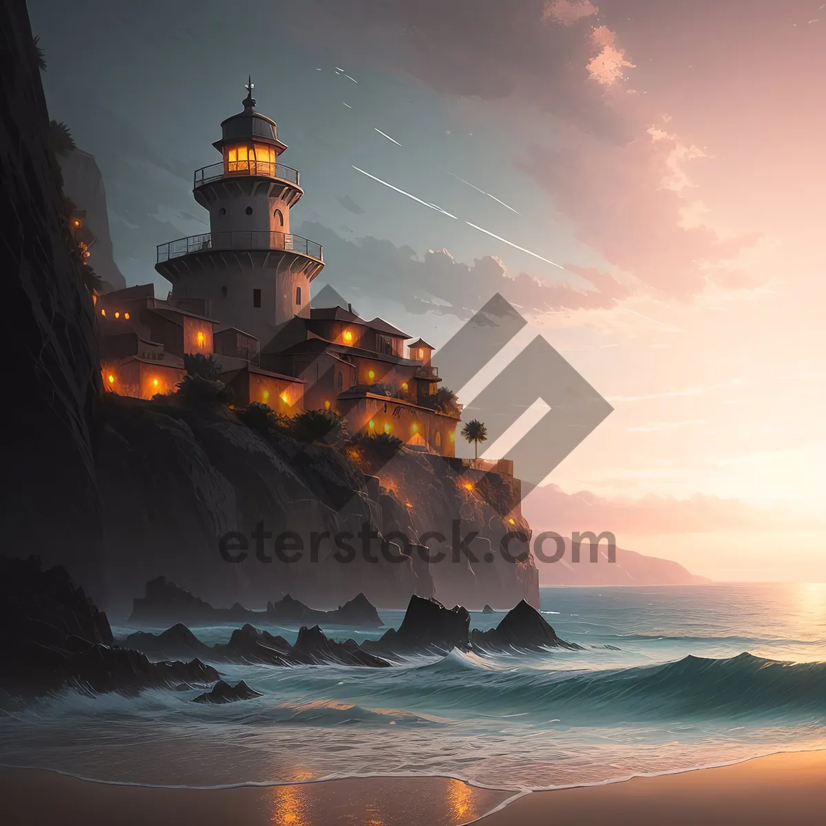 Picture of Coastal Sunset - Majestic Beacon Overlooking the Ocean