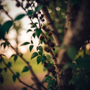 Autumnal Pepper Tree Branch with Yellow Foliage