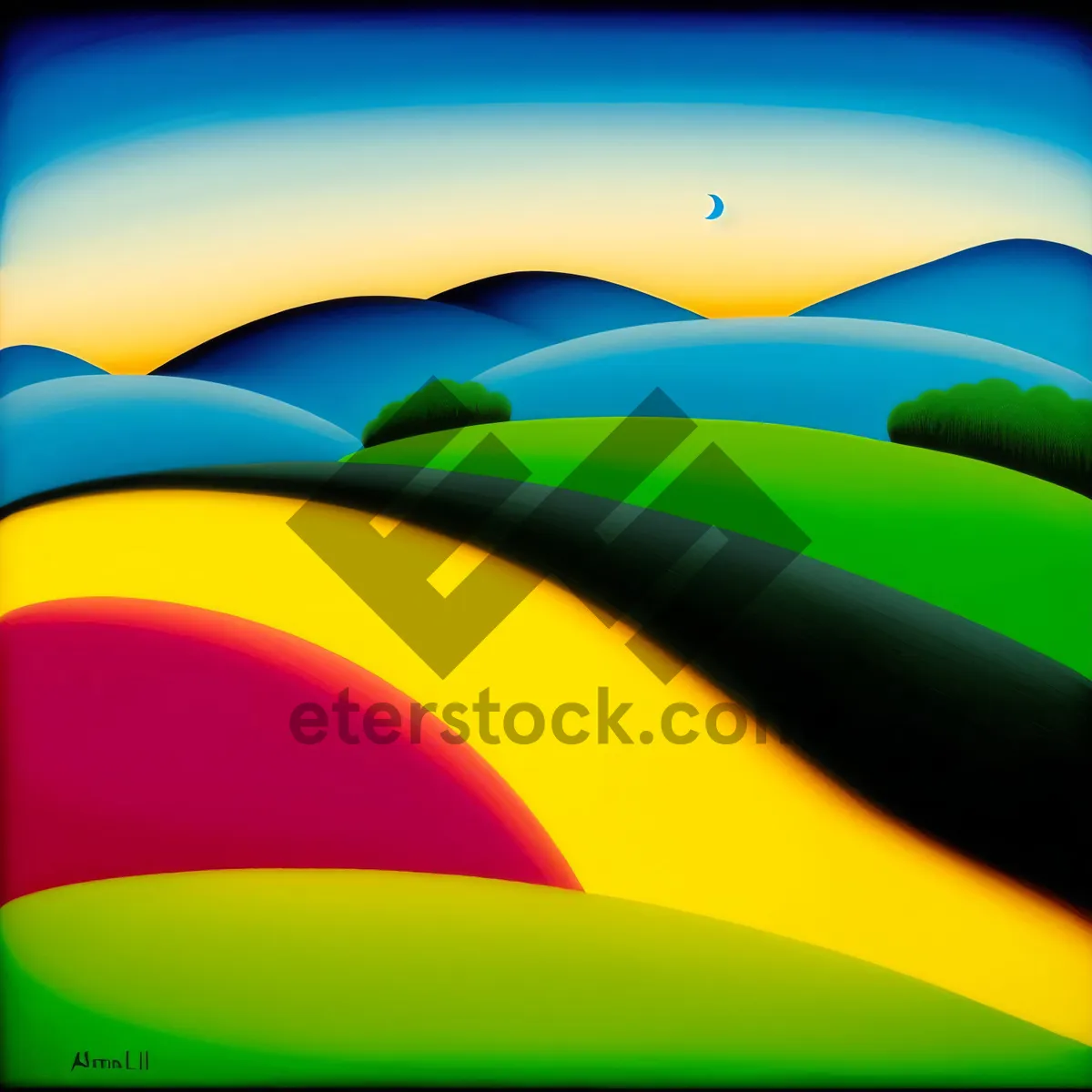 Picture of Colorful Digital Abstract Artwork with Futuristic Waves