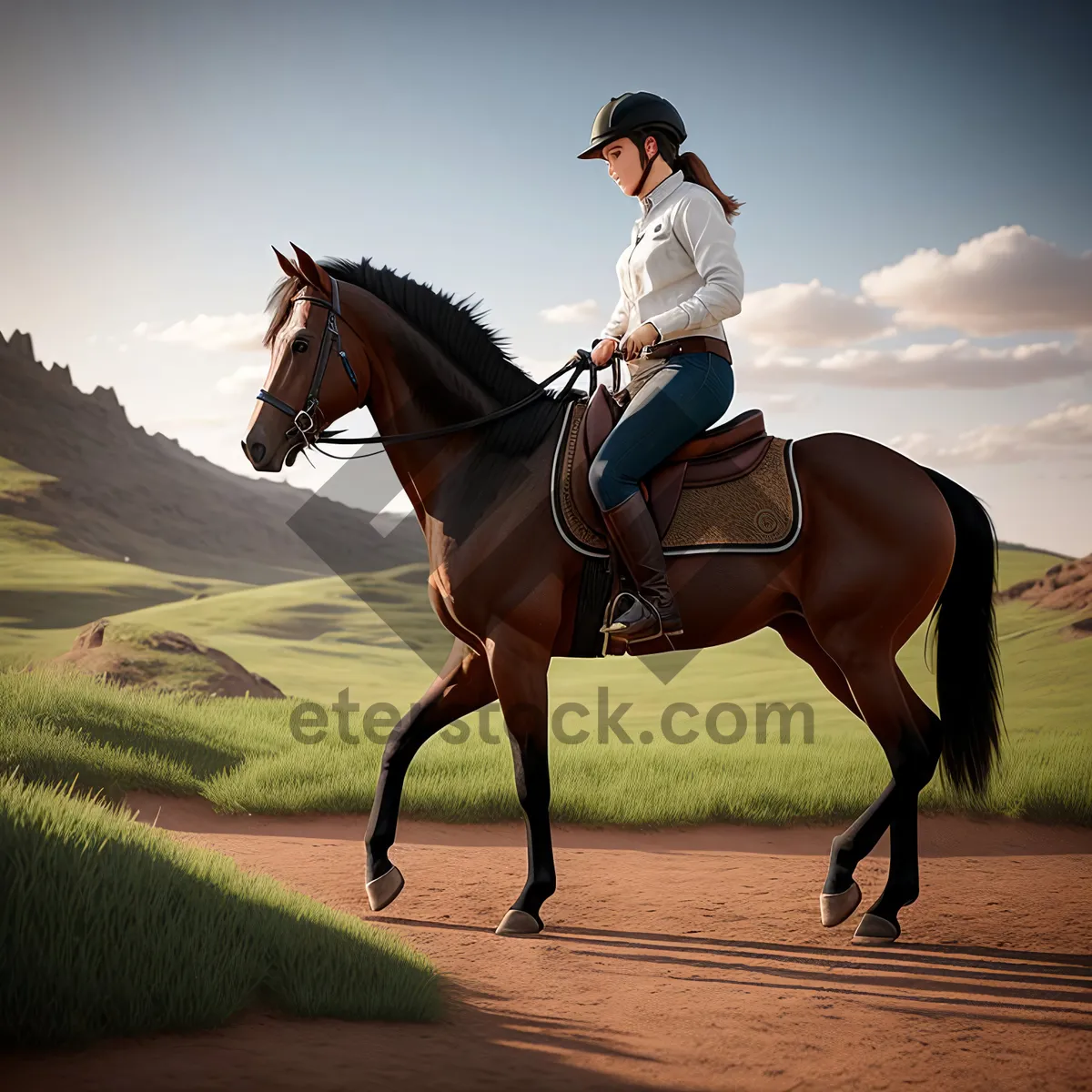 Picture of Thoroughbred Stallion Riding with Leading Rein