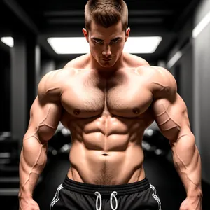 Muscular Fitness Model Flexing Powerful Abs