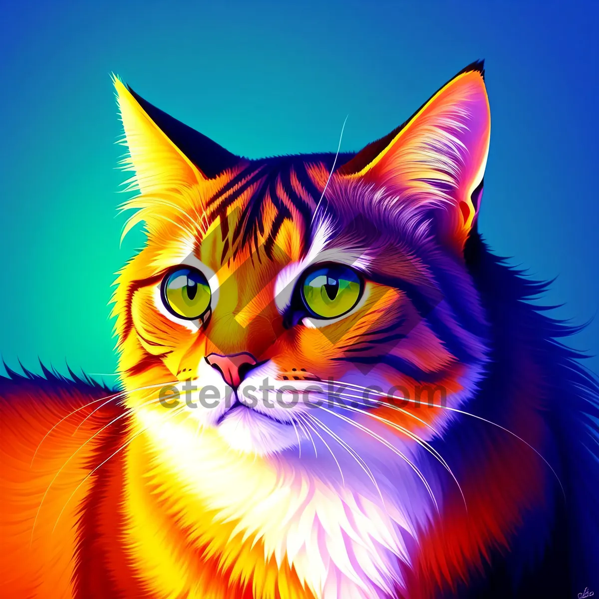 Picture of Colorful Cat Artwork with Graphic Design and Bass Inspiration