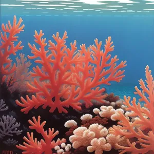 Tropical coral reef with colorful fish and feather star.