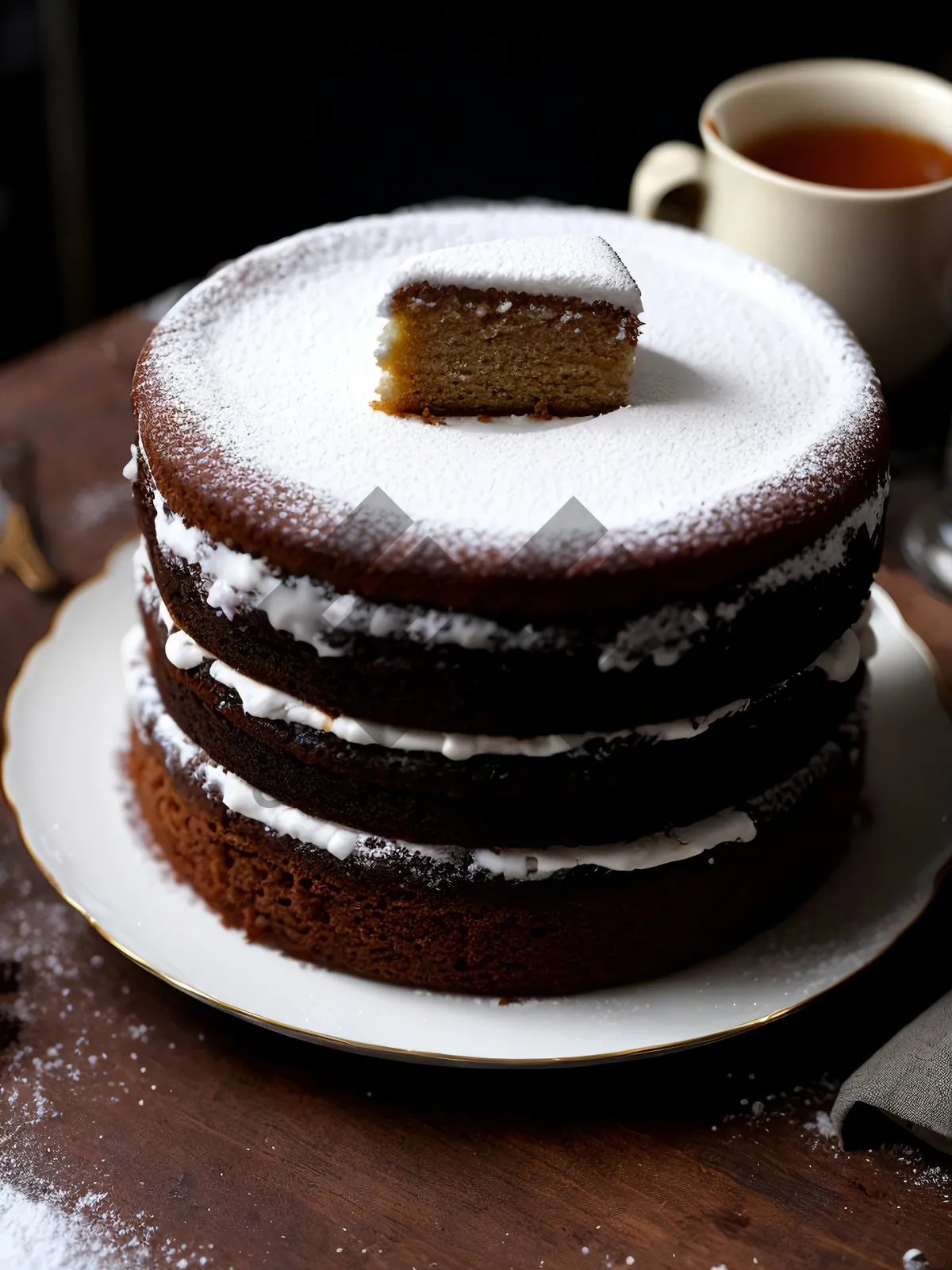 Picture of Chocolate Cappuccino Pastry with Cream and Sauce