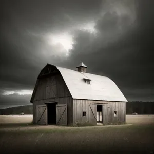 Rustic Farmhouse Beneath Majestic Clouds