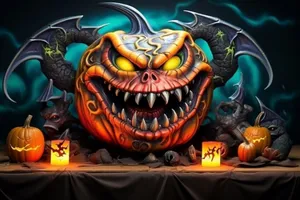 Spooky Halloween Jack-O'-Lantern Decoration with Candle