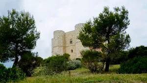 Ancient Castle Wall in Historic Medieval Town Landmark