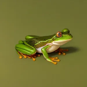 Vibrant-eyed tree frog on an orange leaf.