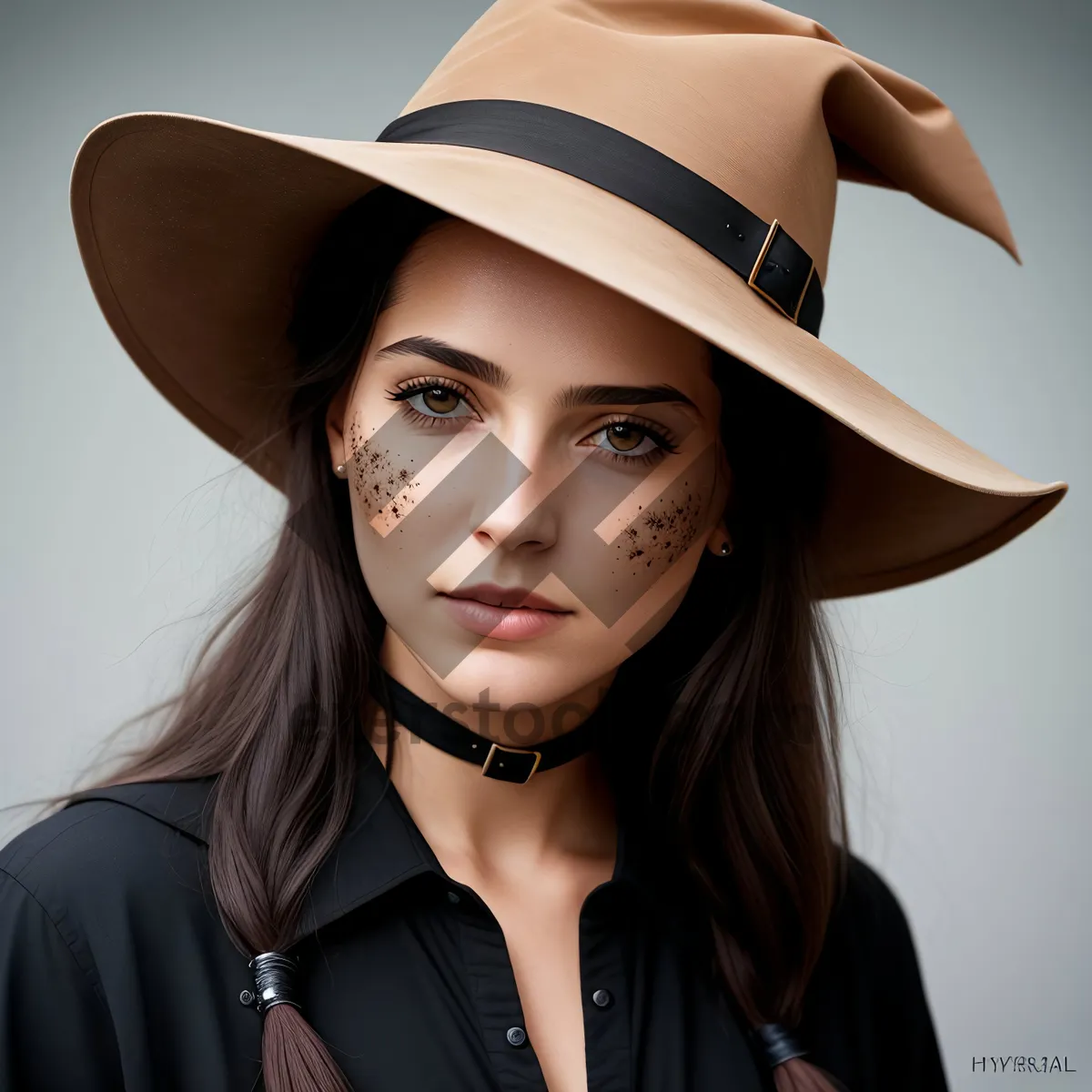 Picture of Smiling brunette wearing a stylish cowboy hat