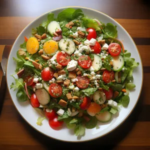 Fresh vegetable salad with organic cherry tomatoes and lettuce.