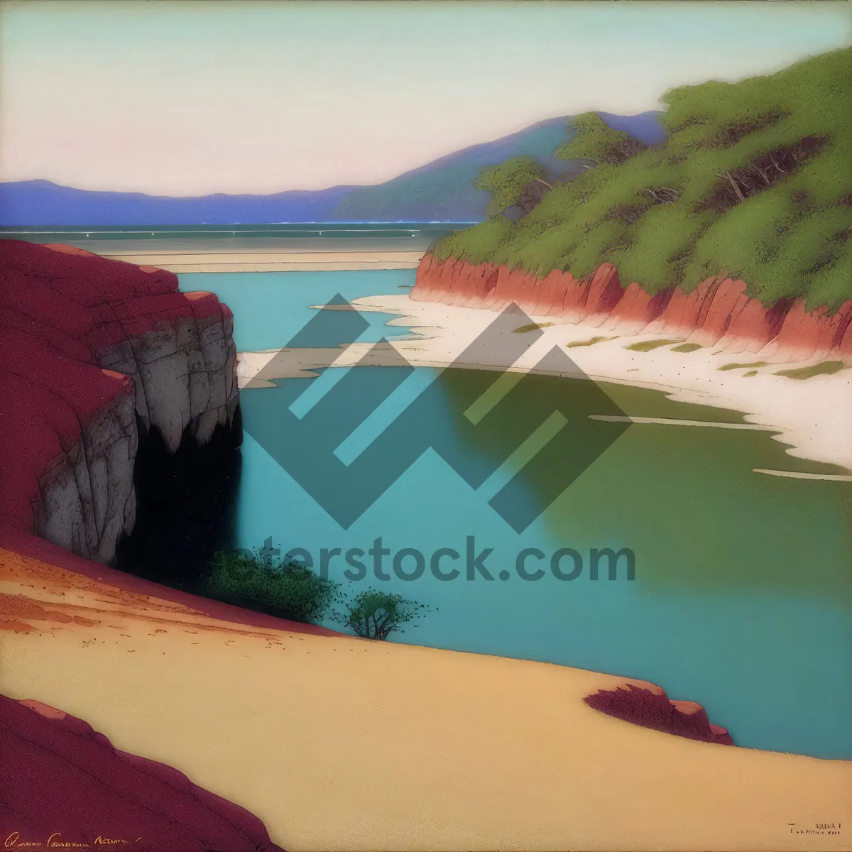 Picture of Tranquil Beachscape with Painter's Brush in Focus