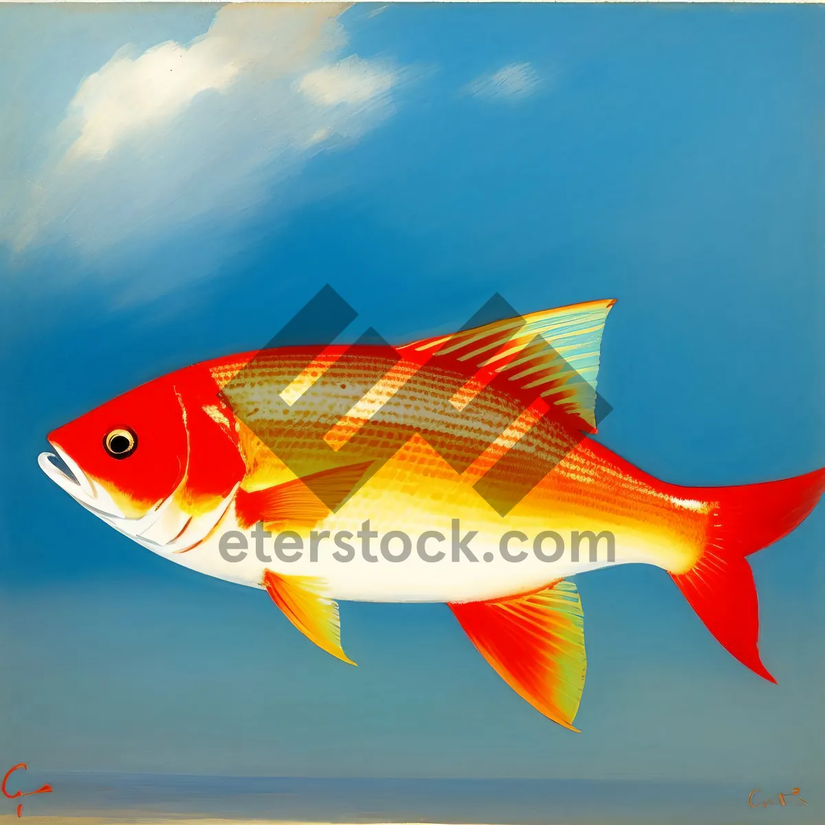 Picture of Vibrant Goldfish Swimming in Tropical Aquarium