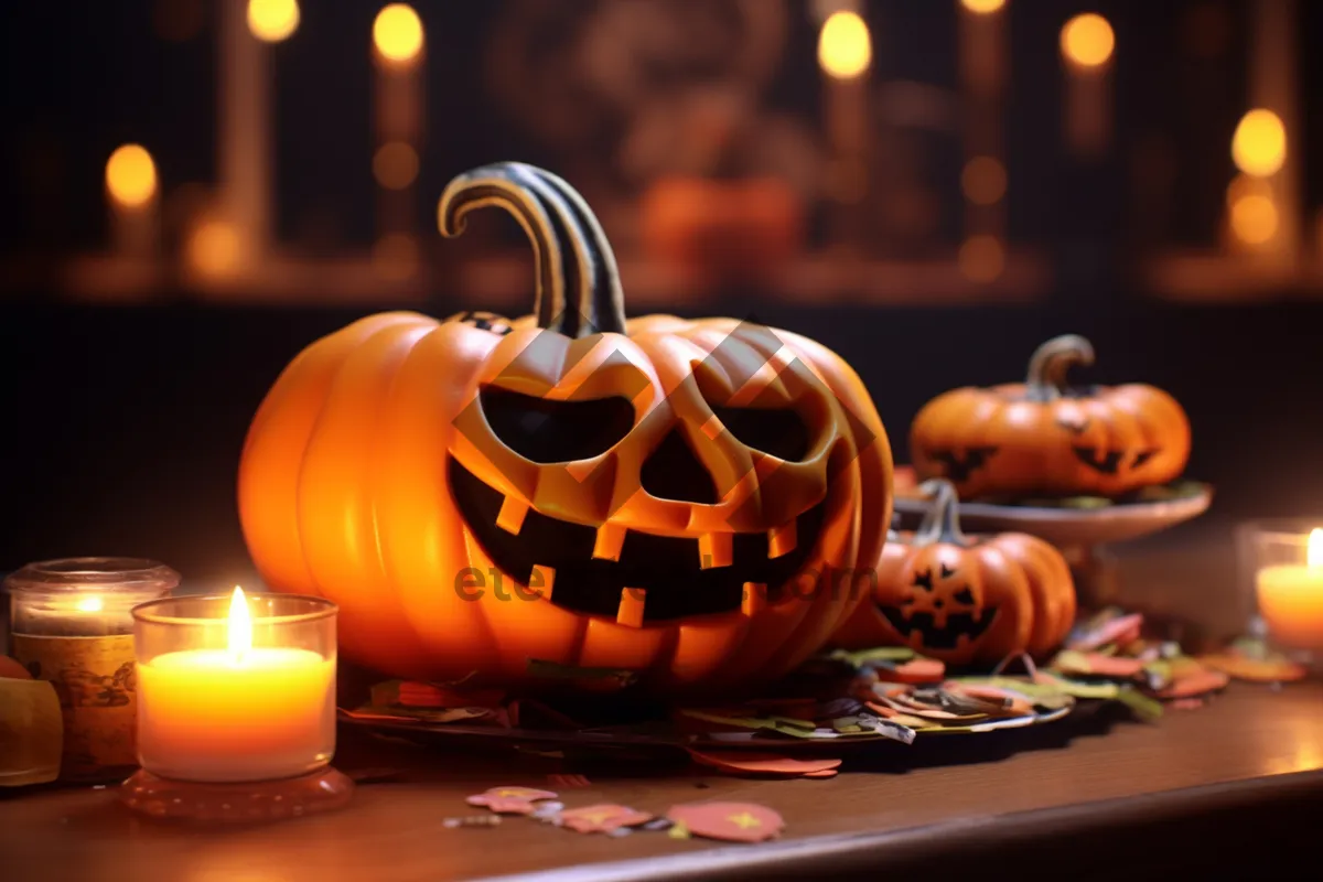 Picture of Spooky Halloween night with jack-o'-lantern decorations