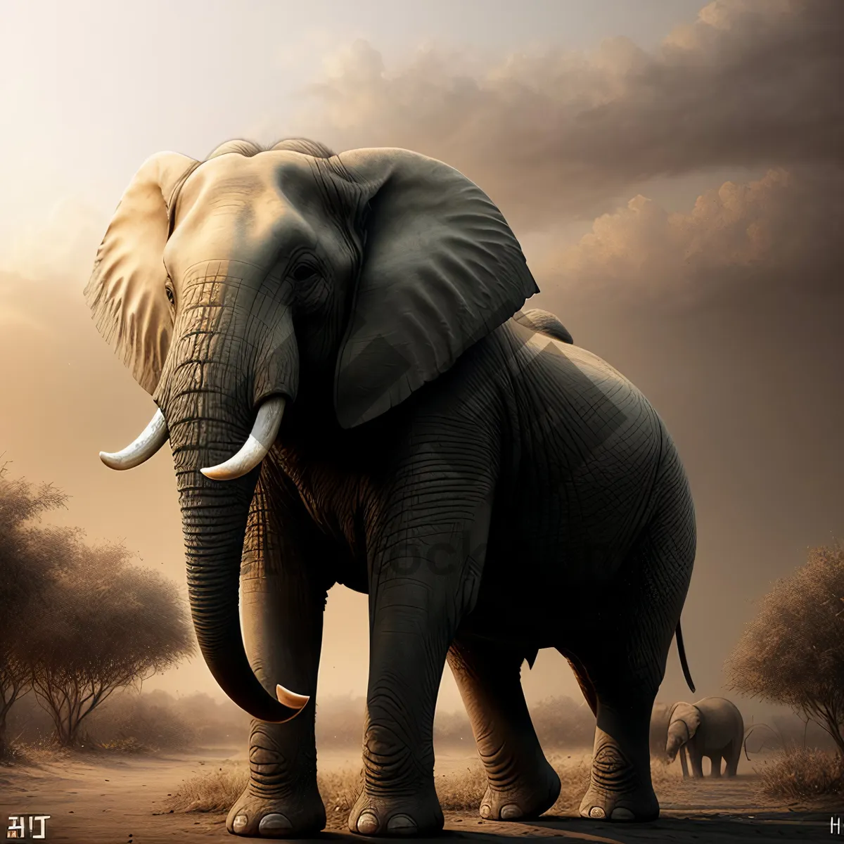 Picture of Mighty Tusker: Majestic Elephant in the Wilderness.