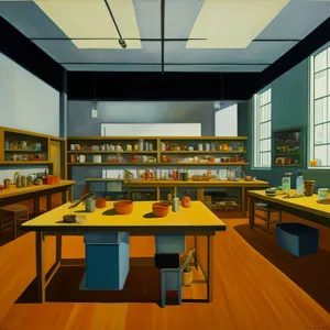 Modern restaurant interior design with wooden furniture.