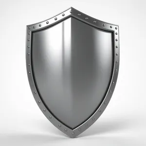 Shiny metal shield emblem with heart symbol design.