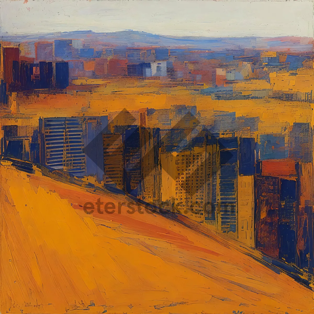 Picture of Urban Skyline: Vintage Cityscape with Historic Warehouse