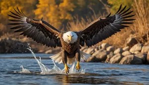 Sea bird with wings flying over water