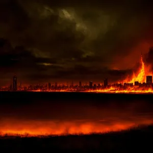 Serenity at Dusk: Fiery Horizon Over the Ocean