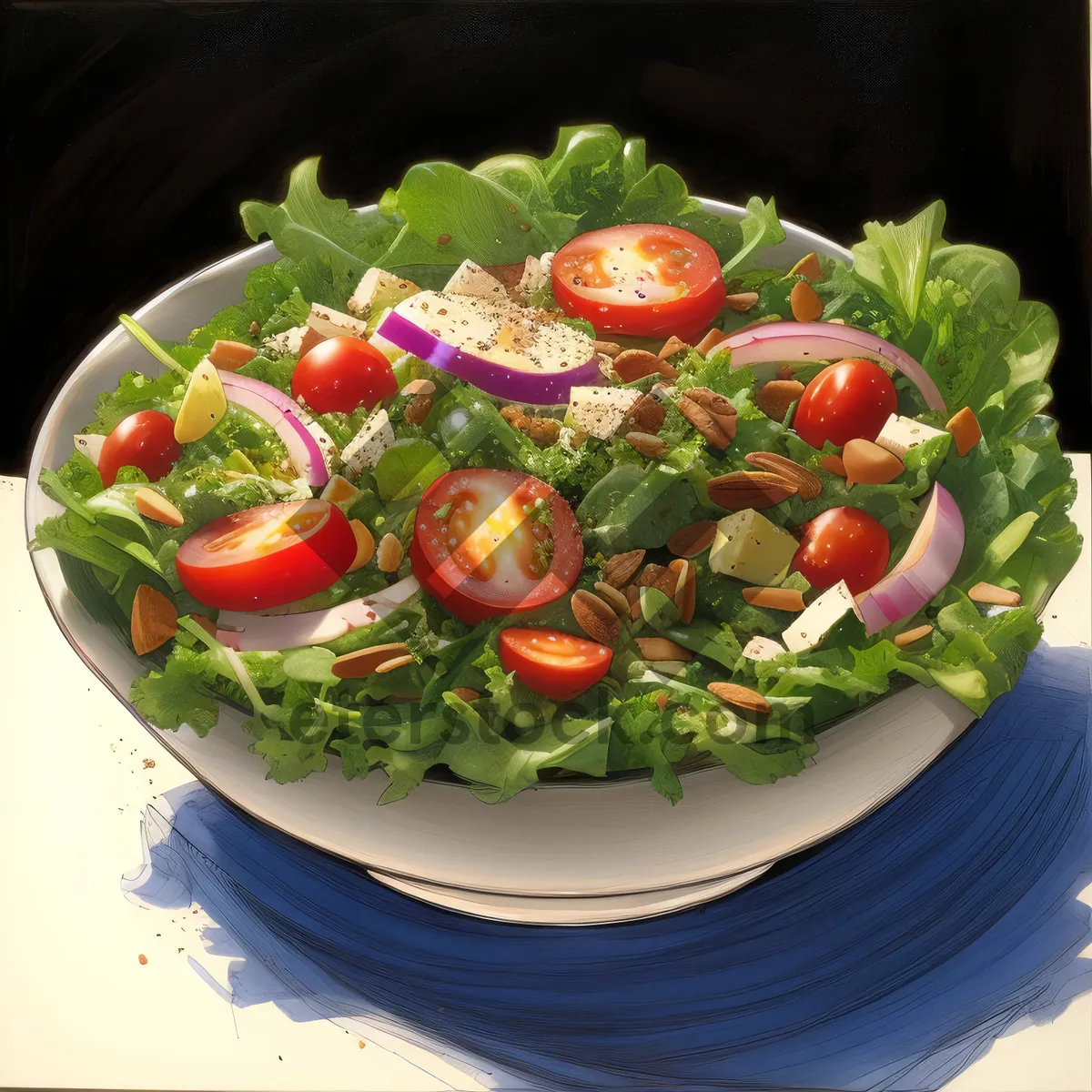 Picture of Fresh salad with cherry tomatoes, cucumber, and radish.