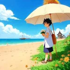 Vacation Bliss Under Tropical Beach Umbrella