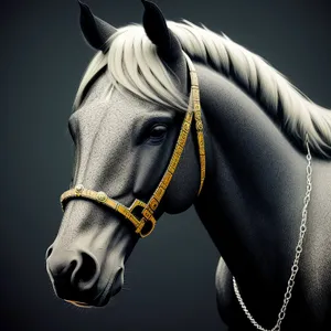 Elegant Brown Stallion in Bridle and Halter