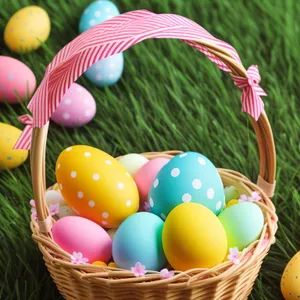 Colorful Easter Basket with Yellow Eggs