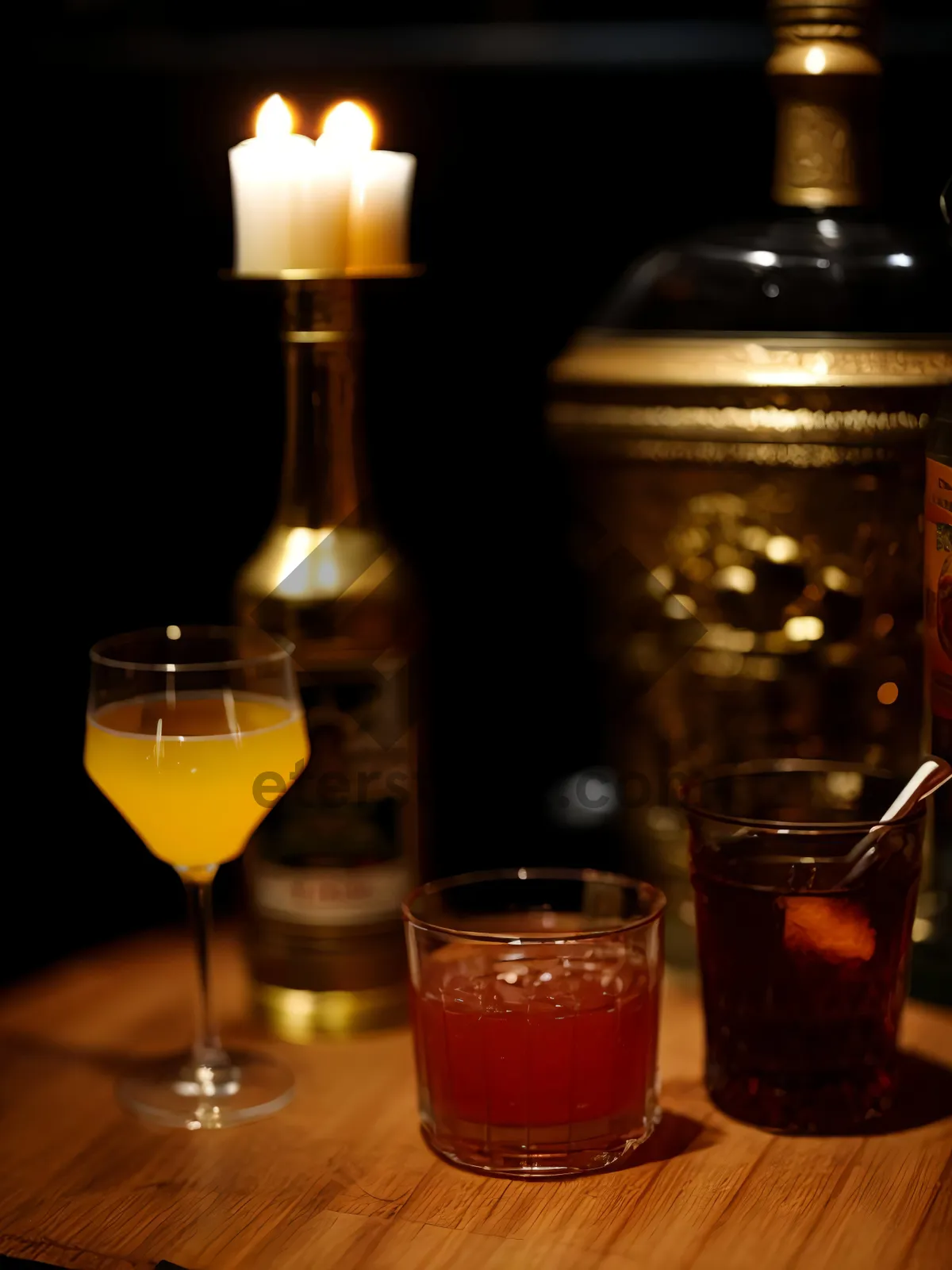 Picture of Luxury cocktail bar with crystal glasses and shaker.