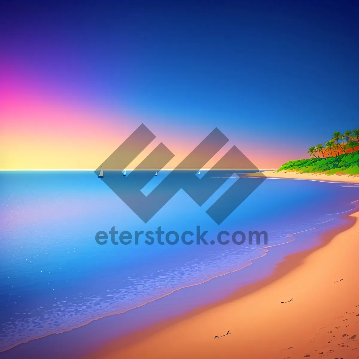 Picture of Colorful Sunset over Sandy Coastline