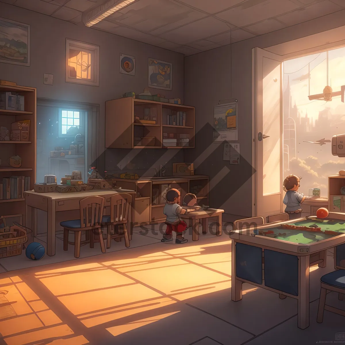 Picture of Modern Restaurant Interior with Stylish Furniture and Empty Chairs