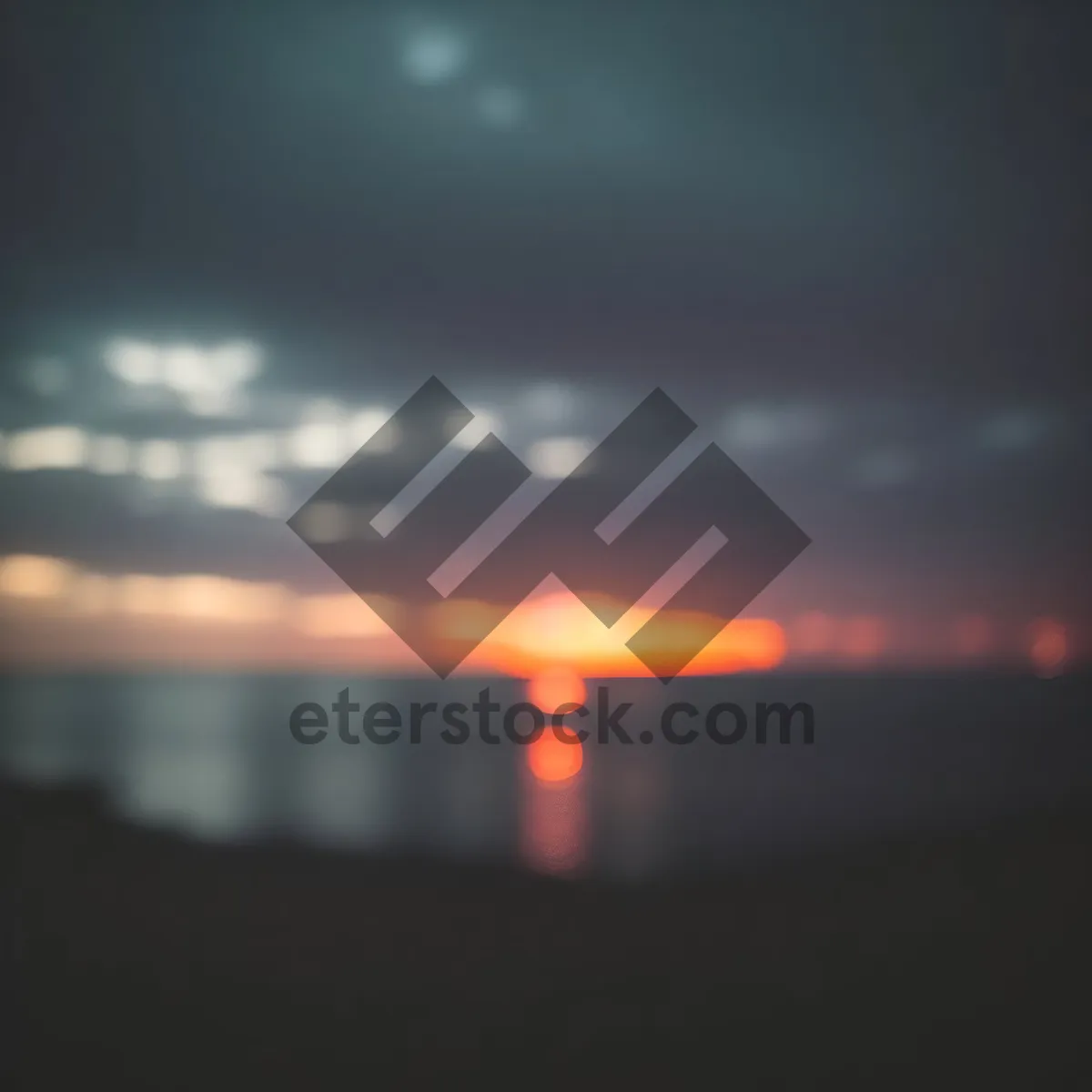 Picture of Orange Horizon over Ocean: Dusky Summer Sunset