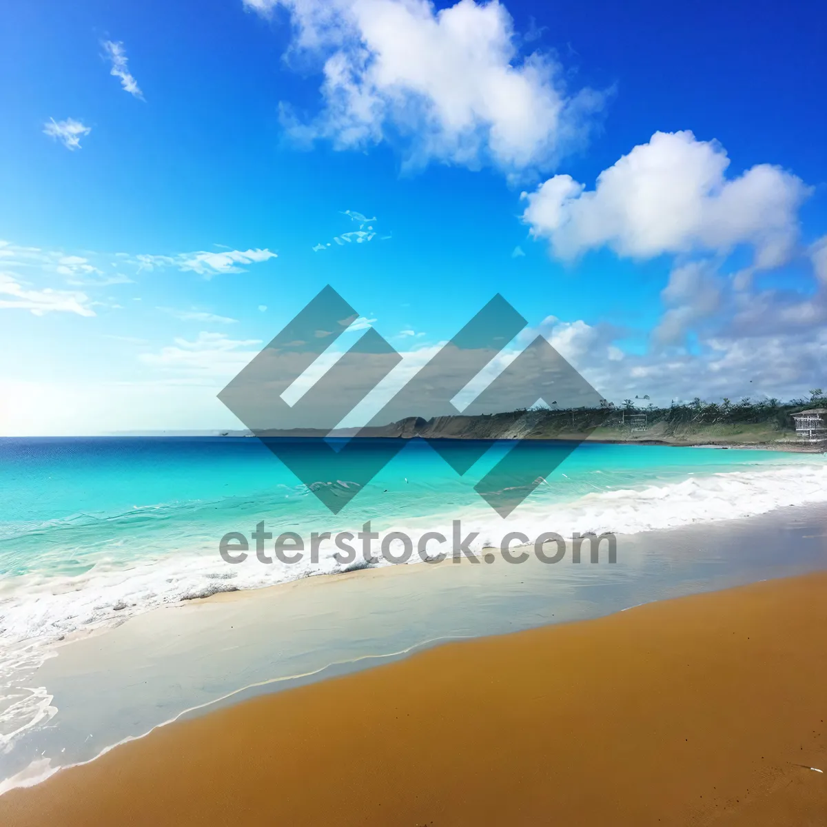 Picture of Tranquil Tropical Seascape: Sun-soaked Beach and Crystal Clear Waters