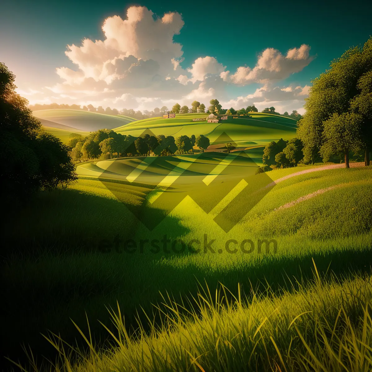 Picture of Vibrant Rapeseed Field Under Sunny Sky