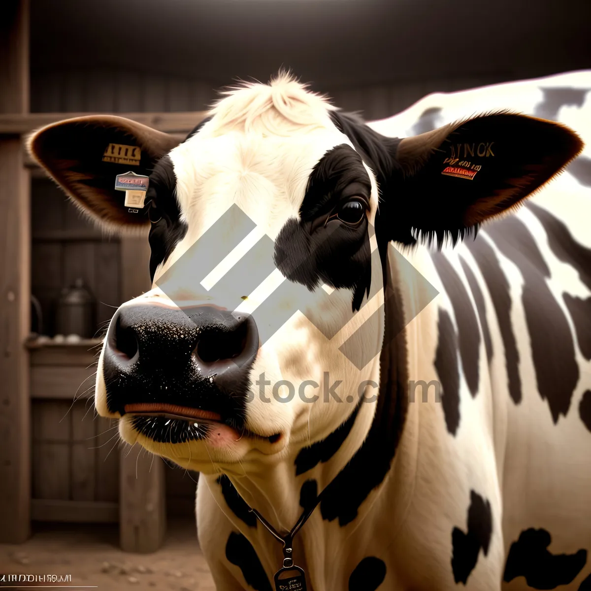 Picture of Rural Farm Livestock Portrait: Majestic Cow Grazing in Meadow