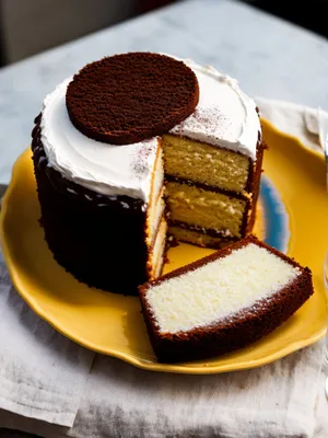 Delicious Gourmet Chocolate Cake Slice with Sweet Cream