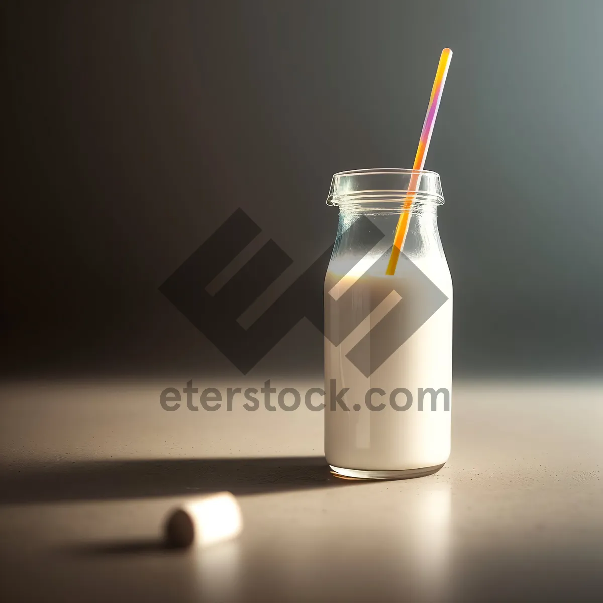 Picture of Glass Milk Bottle with Liquid - Healthful Dairy Beverage