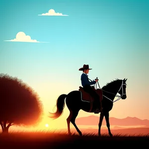 Serenity at Sunset: Cowboy on Horseback in Desert