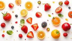 Fresh strawberry breakfast bowl with organic fruits and leaf.
