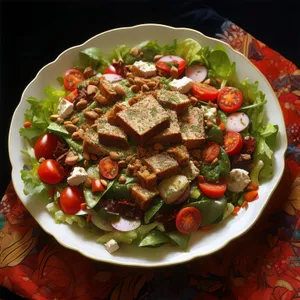 Fresh Vegetable Salad with Cheese and Tomato Slices