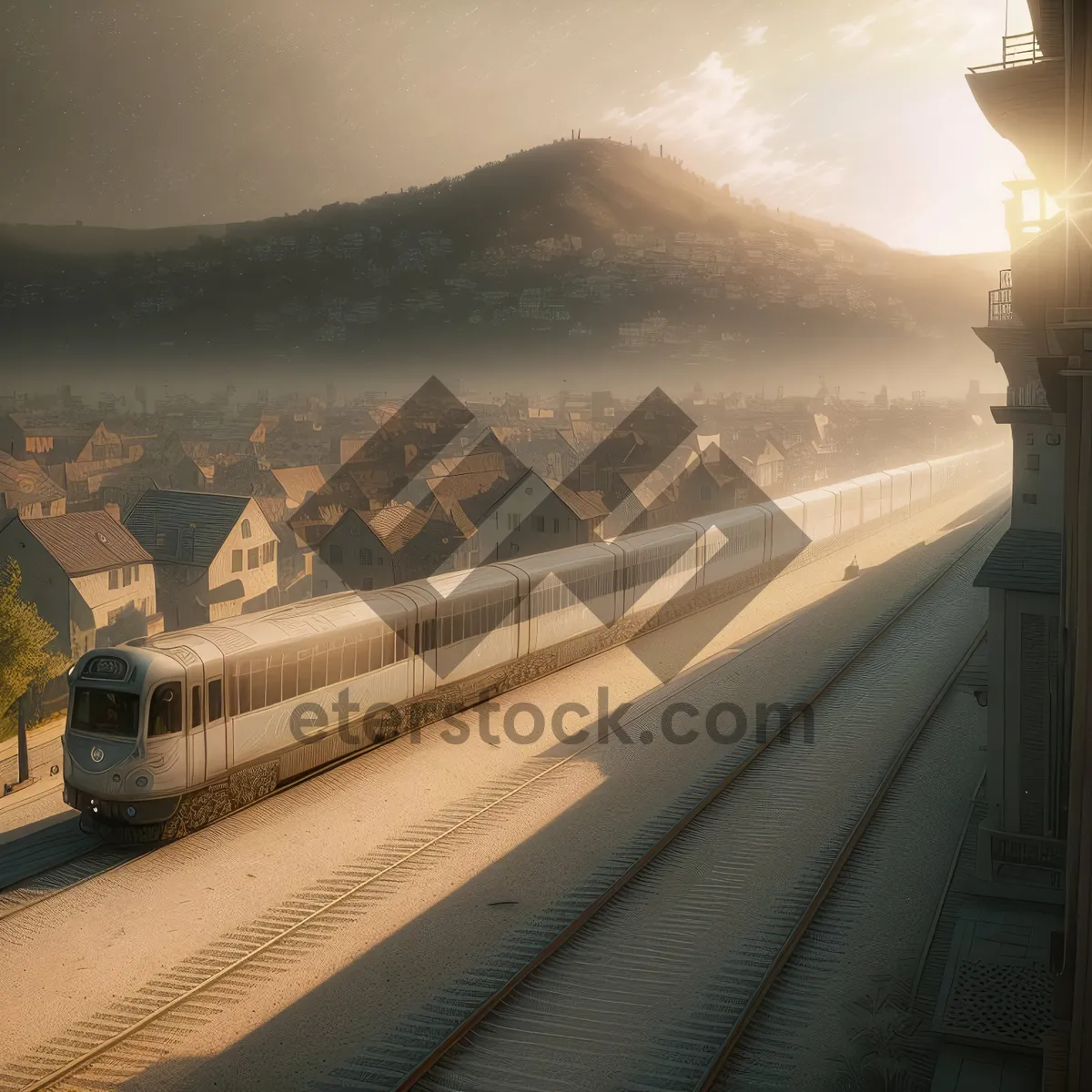 Picture of City Skyline on Highway with Pier and Railing