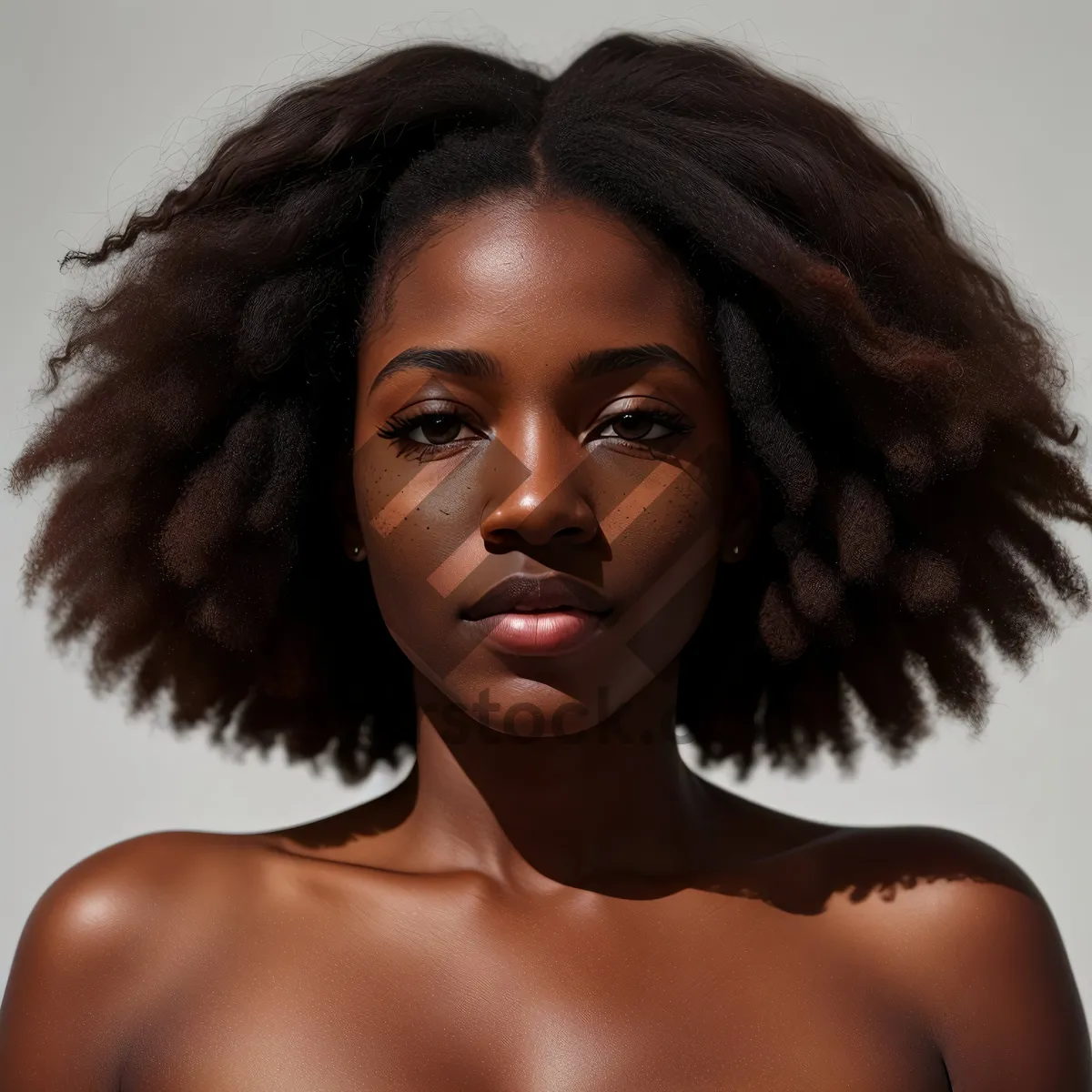 Picture of Stunning Afro-haired model exudes fashionable allure with flawless makeup