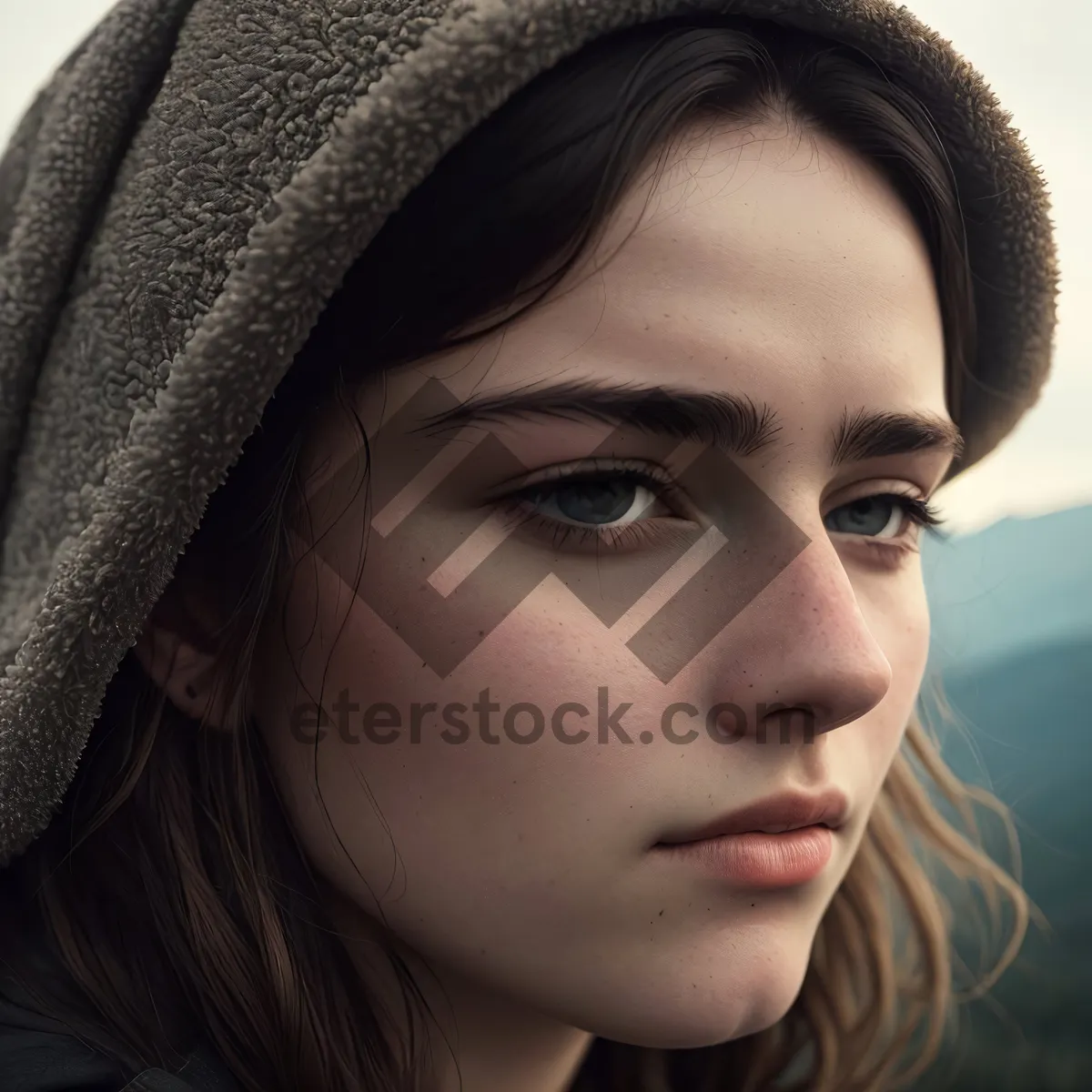 Picture of Elegant brunette lady with captivating smile in hat