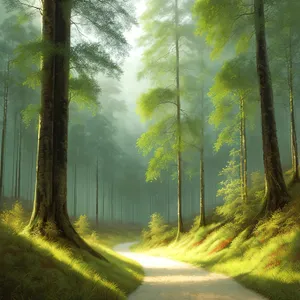 Serene Path Amidst Sunlit Forest