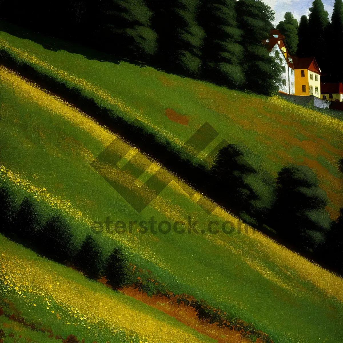 Picture of Serene Summer Landscape with Rolling Hills and Tree