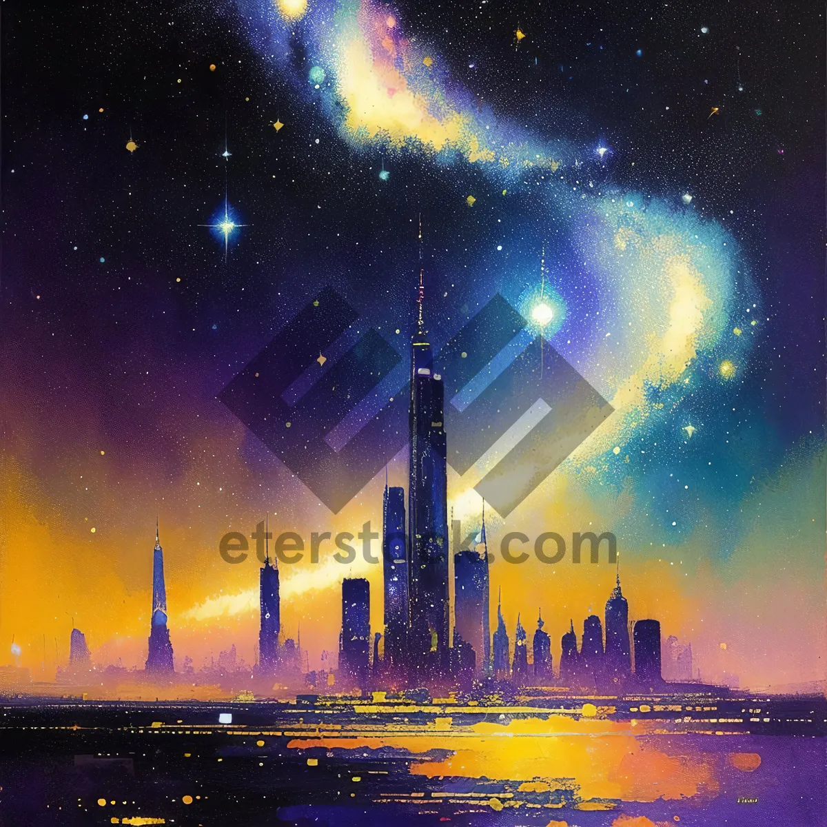 Picture of Starry Night Sky Over Glowing City